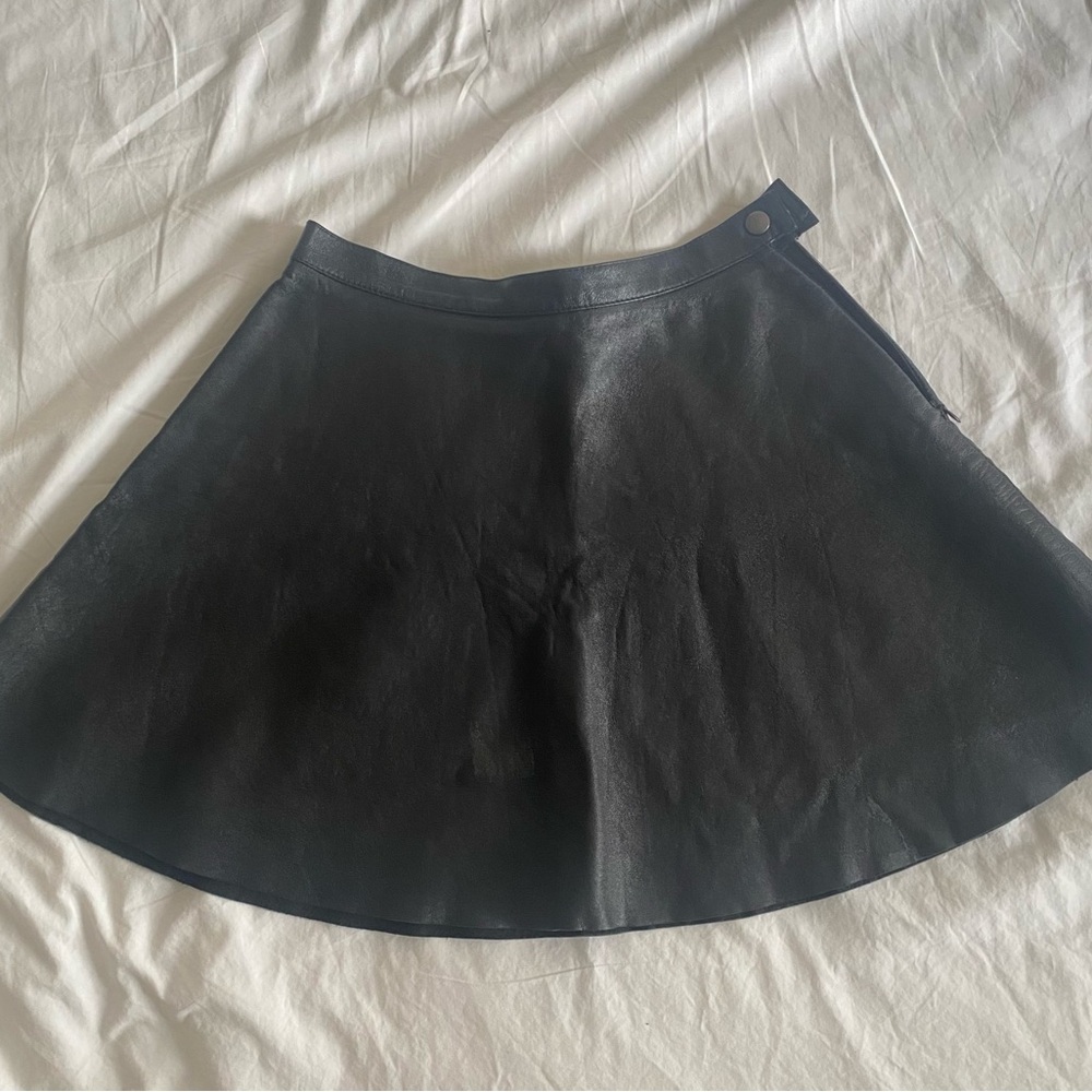 American Apparel Black Faux Leather Skater Skirt